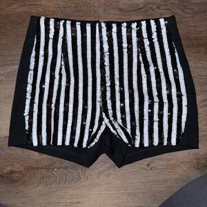 Black and White Sequin Striped Women's Shorts